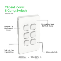 Clipsal Iconic 3046VA-VW | Switch 6 Gang 10Amp | Vivid White