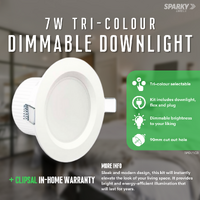 Clipsal TPDL1C3 | 7W Tri-Colour Dimmable LED Down light Kit | 90mm Hole