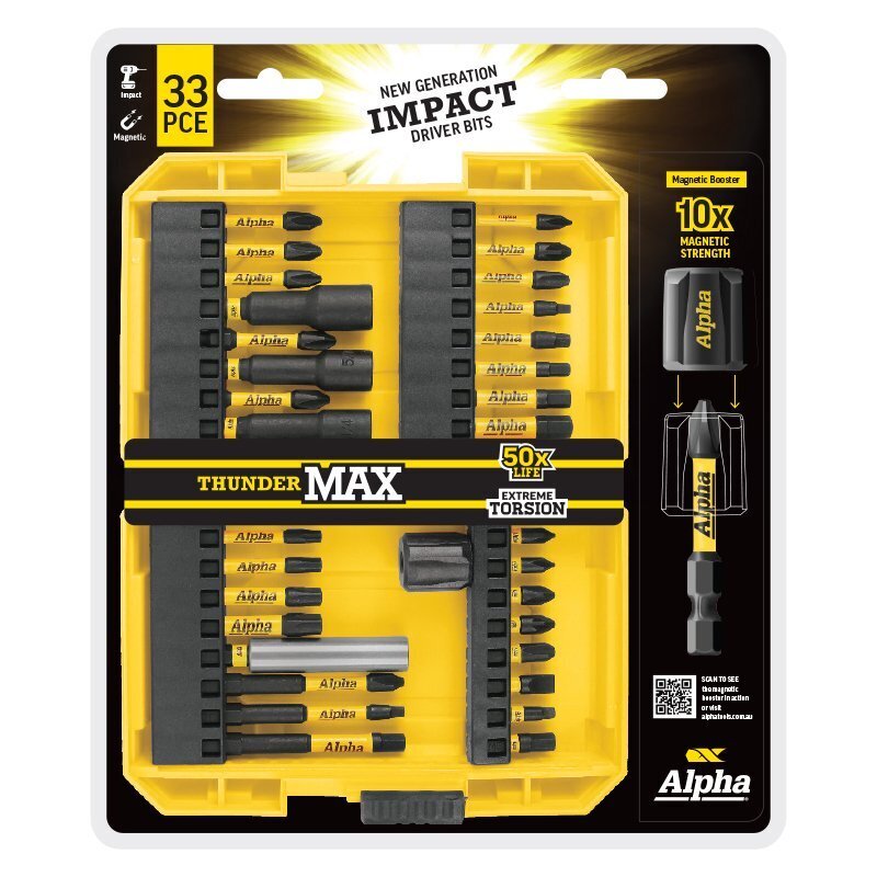 Alpha TMDSET-33 | ThunderMax Impact Driver Bit Set With Case | 33 Piece