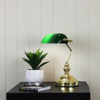 Oriel OL99441BP | Bankers Lamp Switched With Green Glass Shade | Brass Plated additional image