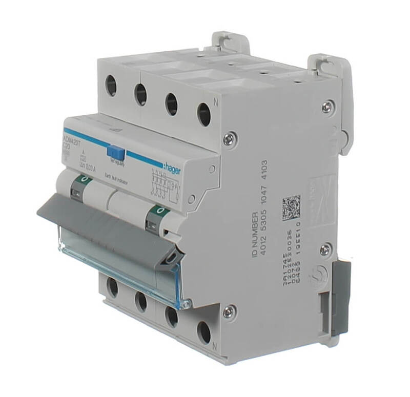 HAGER ADM420T 4 Pole 20Amp 6kA 30mA RCD/MCB Combo