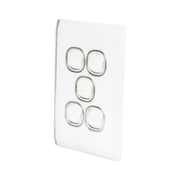 Snow Leopard SNSWV5GWW | 5 Gang Light switch | 16AX/20Amp 250v | Glass Look additional image
