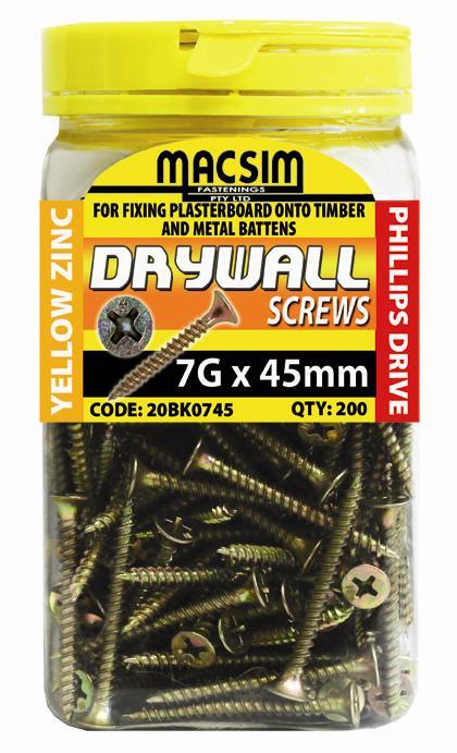 Drywall Buglehead Screws 7G x 45mm | 200 Bottle Pack | 20BK0745 main image