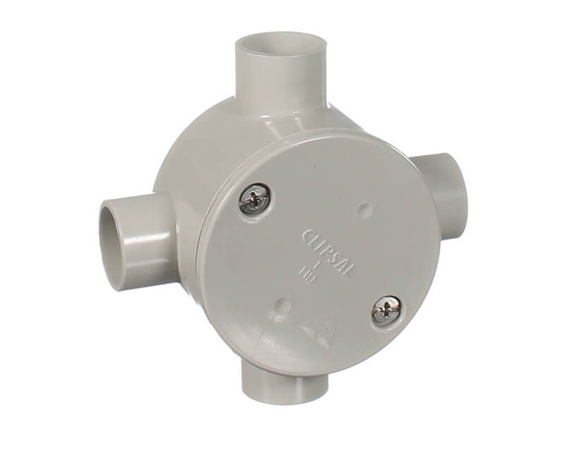 Clipsal 4 Way 20mm Round Shallow Junction Box 240204GY Jbox