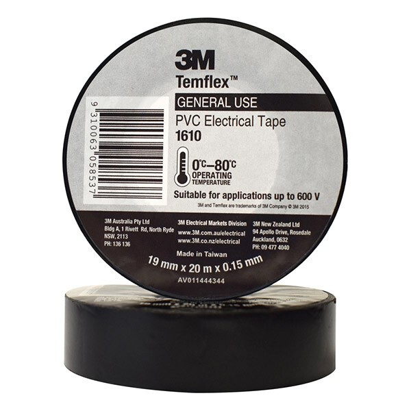 3M 3M1610BK Vinyl Electrical Insulation Tape Black 19mm x 0.15mm x