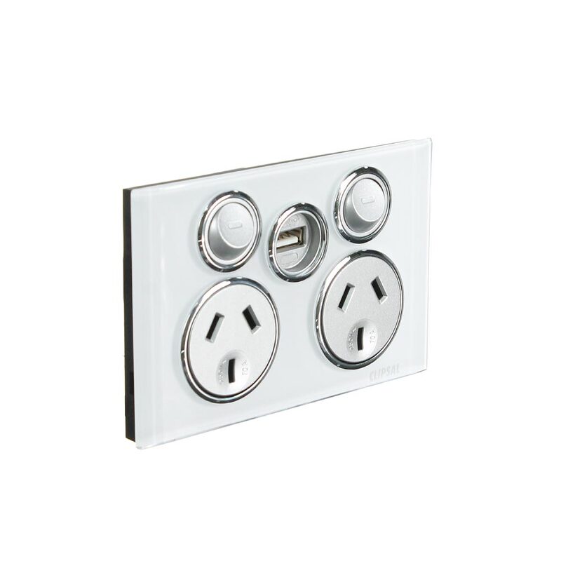 CLIPSAL SATURN 4025USBCPW Double GPO 10Amp 250v C/W USB (Pure White
