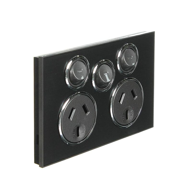CLIPSAL SATURN 4025XA-HB | 10Amp Double Power Point | Removable Extra Switch | Horizon Black main image