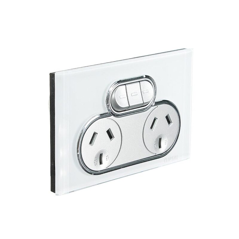 CLIPSAL SATURN 4025XPW Double GPO 10Amp 250V With Extra Switch (Pure