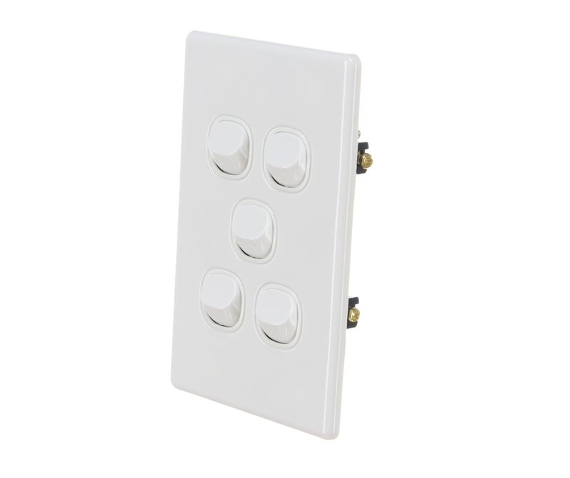 4C Slimline 5 Gang Wall switch 16Amp 250v | Elegant Range | White