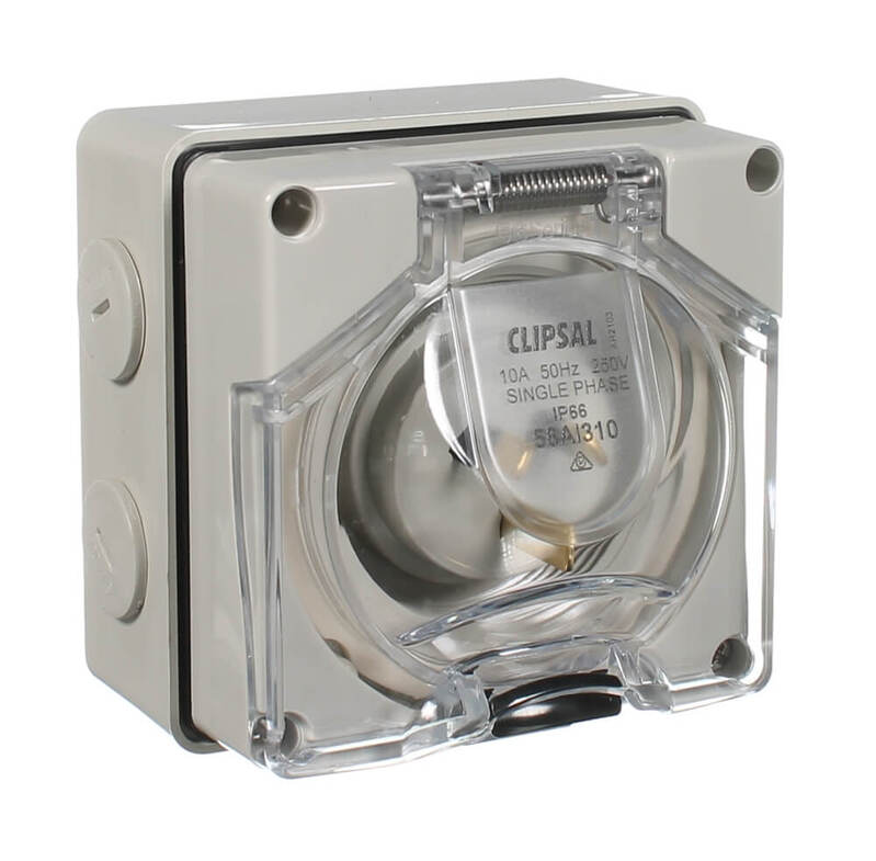 CLIPSAL 56AI310 Appliance Inlet 3 Flat Pin 10Amp IP66 Rated (Grey) 56