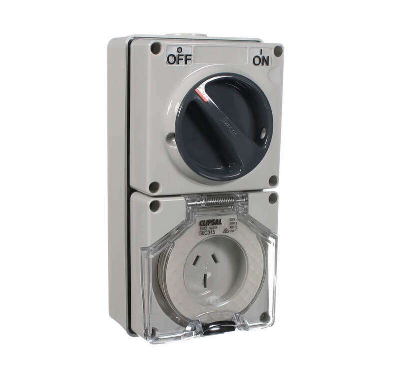 Clipsal 56C315GY 15 Amp Single Phase 3 Flat Pins IP66 Industrial