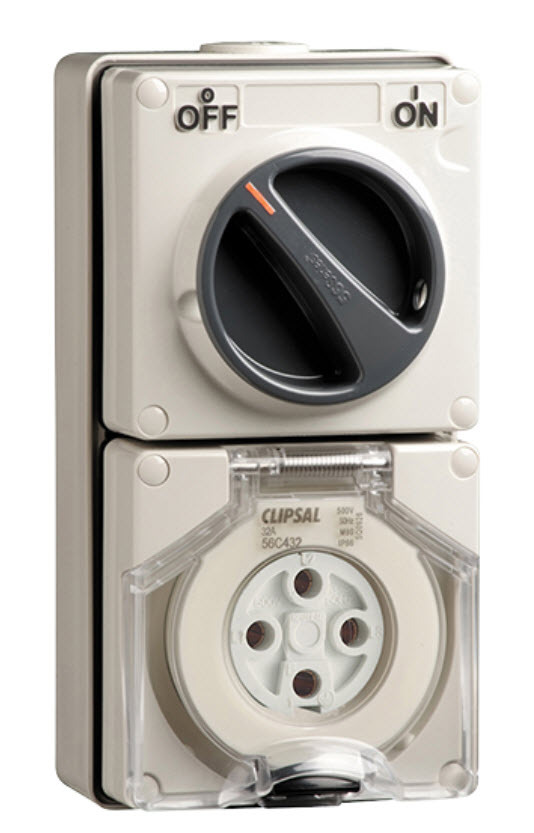 CLIPSAL 56C432 4 Pin 32Amp Combination Switched Socket 56 Series
