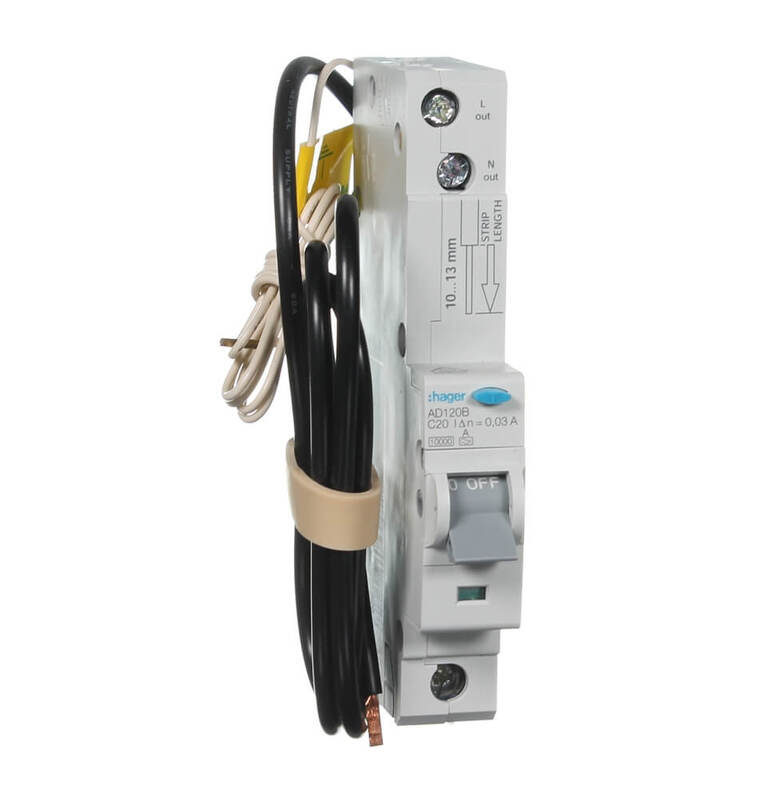 HAGER AD120B 20 amp Single Pole Mcb / Rcd 30mA 10kA Hager Electrical