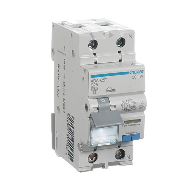 HAGER ADA925T 25 Amp 2 Pole 6kA 30mA RCD/MCB RCBO