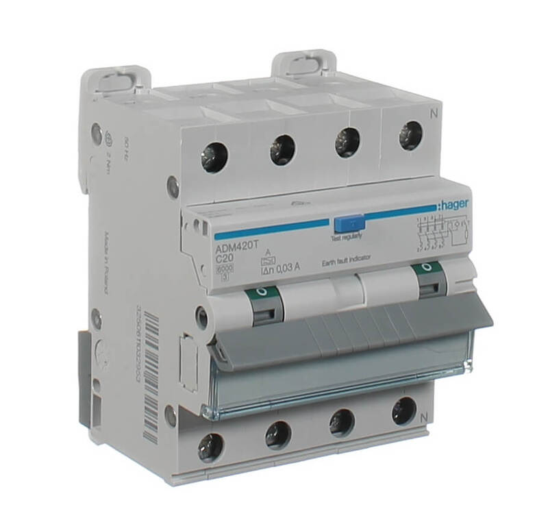 HAGER ADM420T 4 Pole 20Amp 6kA 30mA RCD/MCB Combo Hager Electrical