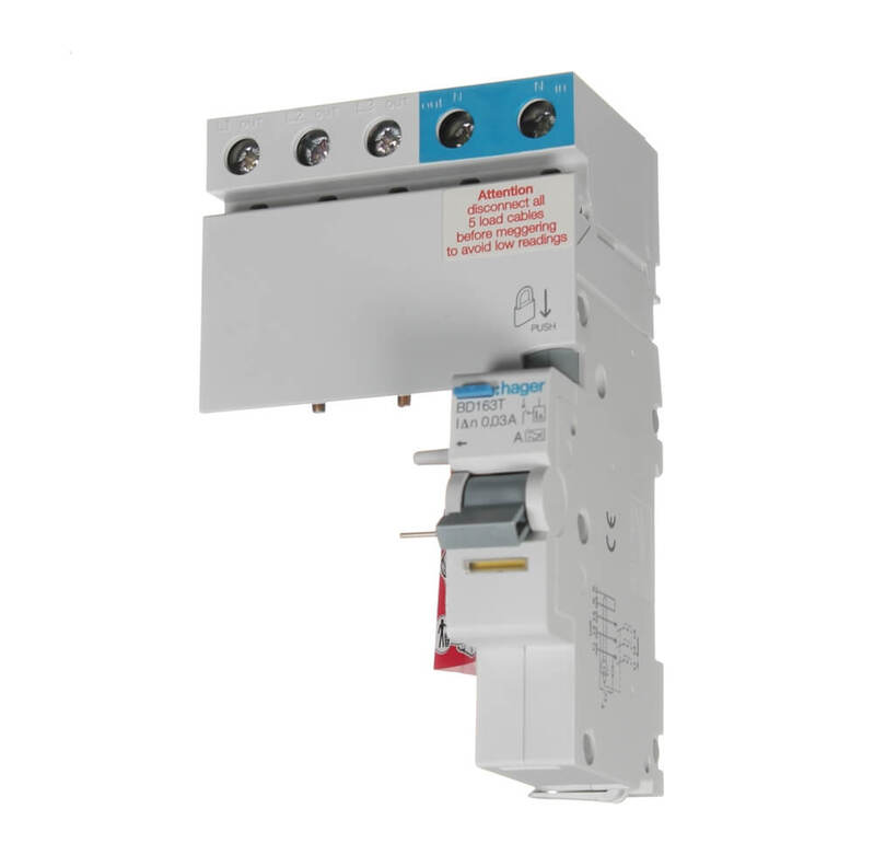 HAGER BD163T 63Amp RCD Addonblock 3 Pole 1 Module 30mA