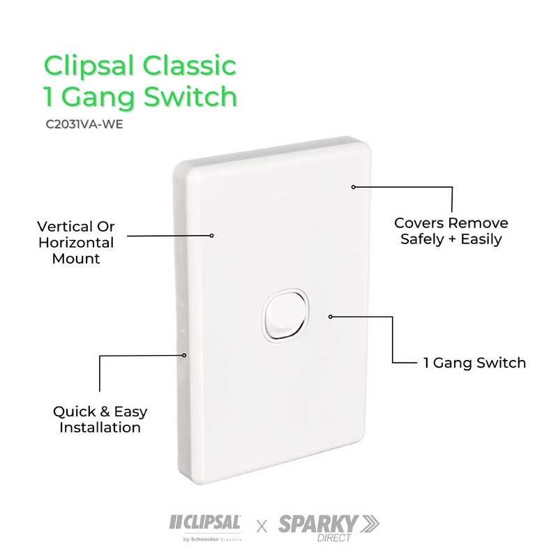 Clipsal C2031VAWE 1 Gang Switch 10Amp (Classic Series) White