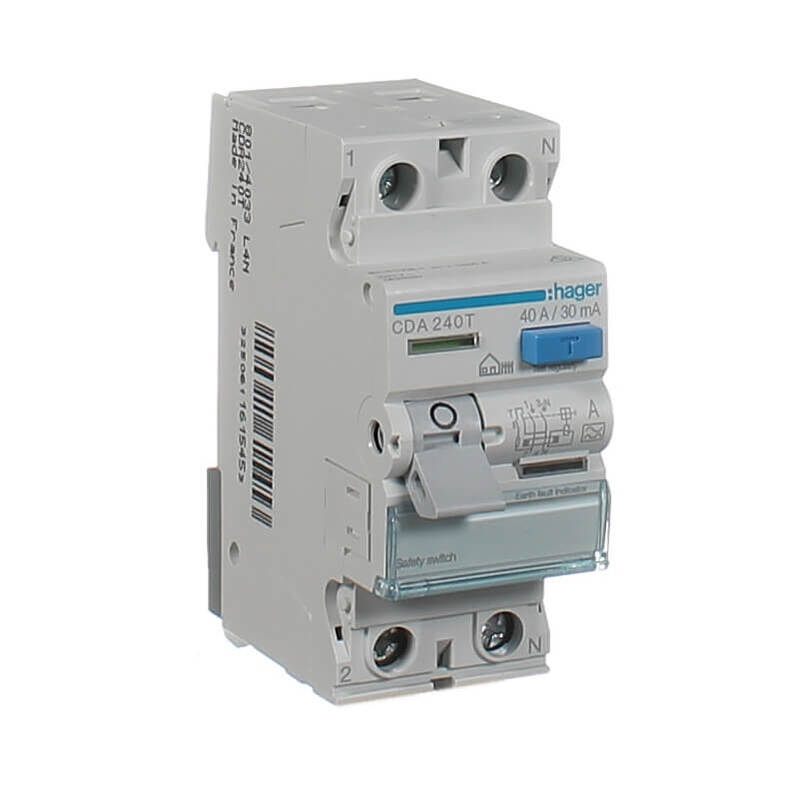 Hager CDA240T 2 Pole 40 amp Rcd 4.5ka 30ma Hager Electrical