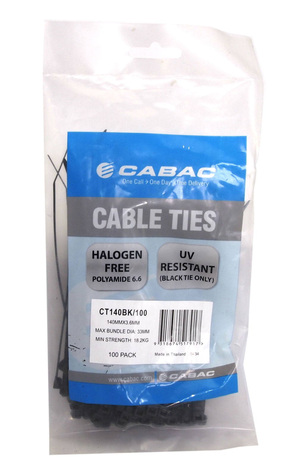 Cabac Cable Ties CT140BK100 140mm x 3.6 mm nylon Black (100) Pack