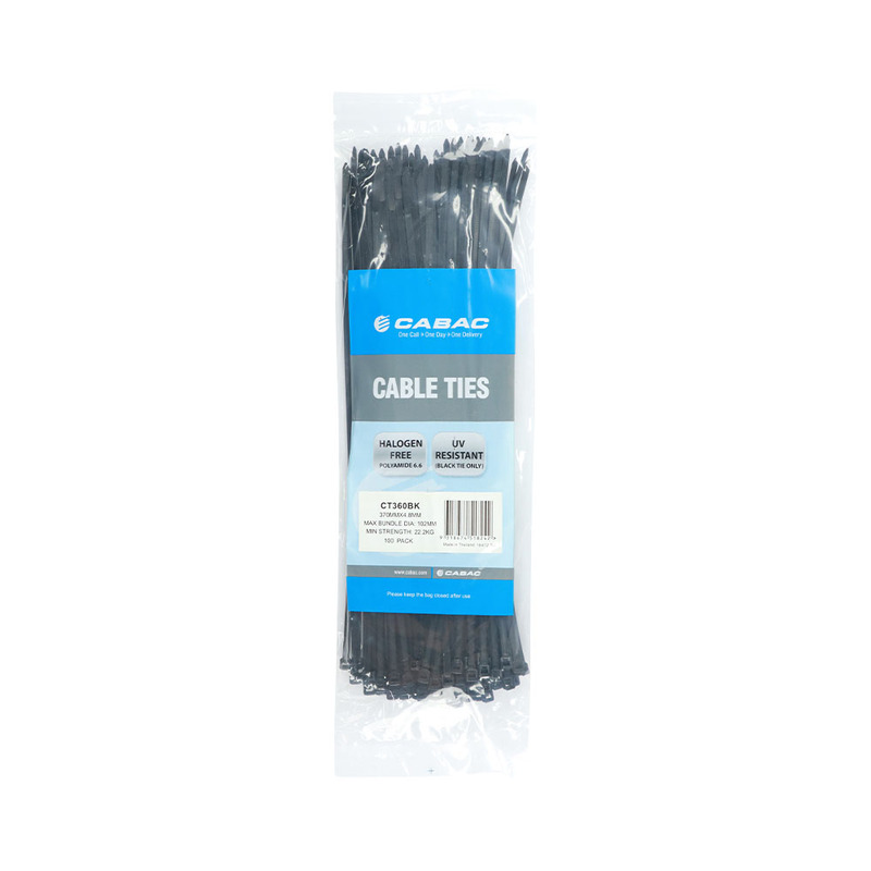 CABAC Cable Ties CT360BK | 370mm x 4.8mm UV Resistant Black (100) Pack main image