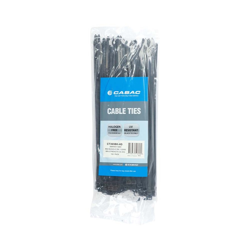 Cable Ties Cabac CT365BK 368mm x 7.6mm UV Resistant Black (100) Pack