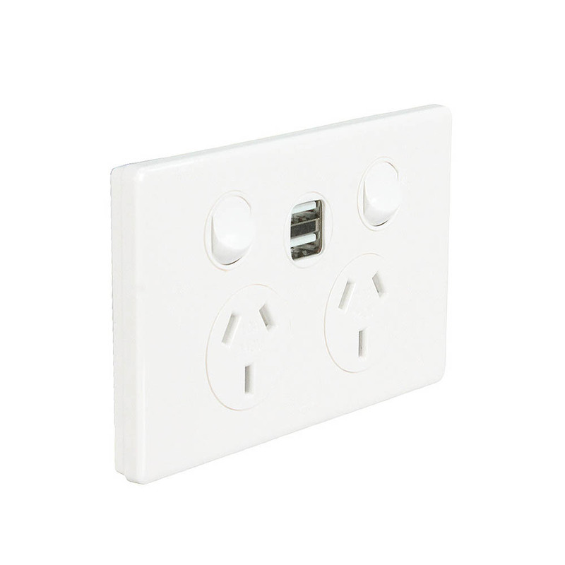 Double GPO Power Point With Dual 2.4A USB Charger | Legrand ED777USB2PSAWE main image