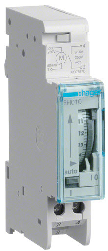 Hager EH010 | Single pole timer 24 hour 16(4)amp Analogue (No Back up Battery) main image