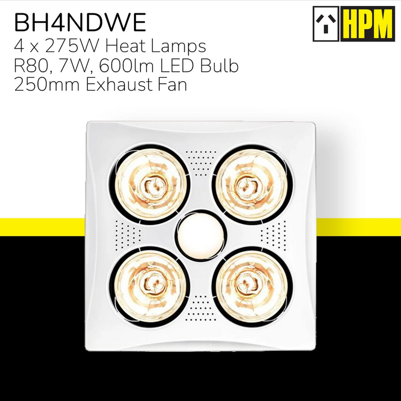 7W　Heater　Heat　250mm　Light　R80　Combo　HPMBH4NDWE　LED　Fan　4x275W　White