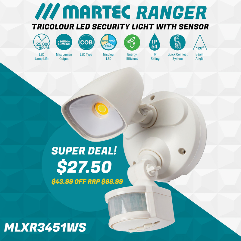 MLXR3451WS | Ranger Single Spot LED Outdoor Flood Light 12w Tricolour | Sensor | White main image