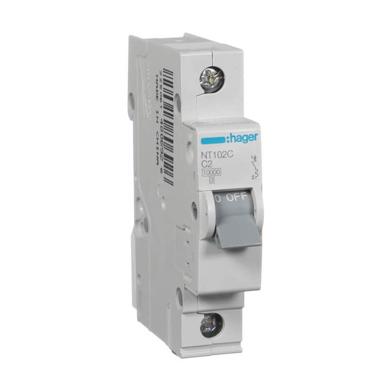 HAGER NT102C 2 Amp Single Pole 10kA Circuit Breaker C Curve
