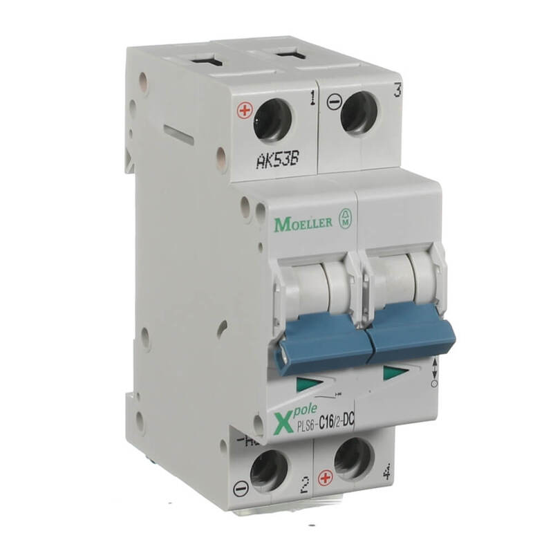 Circuit breaker 2 pole 16 amp 10ka DC RATED PLS6C16/2DC Moeller