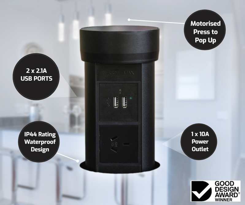 Point Pod PPCUB PopUp Power Outlet 1 Power Point with 2 USB Black