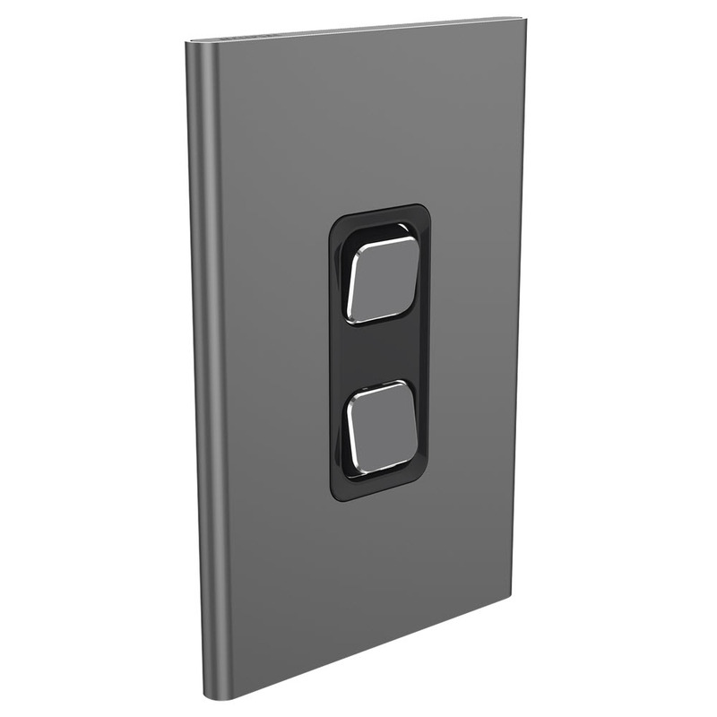 Clipsal Iconic STYL 2 Gang Switch Cover Plate Silver Shadow S3042CSH