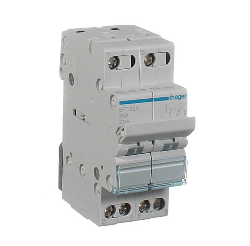 HAGER SFT225 Changeover Switch 2 Pole 25 Amp 240v 50Hz Din Mounted