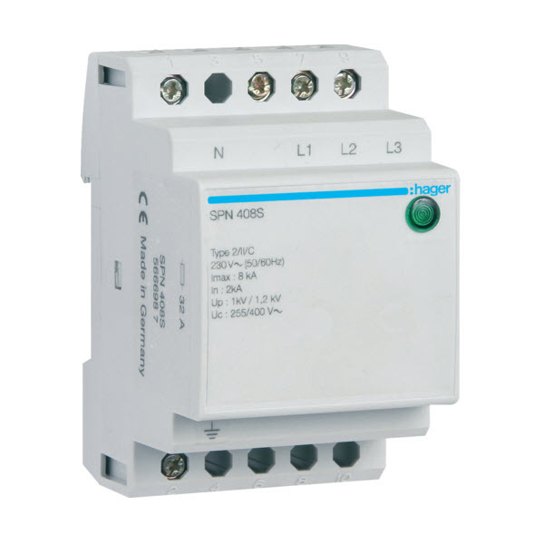 Hager SPN408D Surge protection 3PH & N 8kA 400V Hager Electrical
