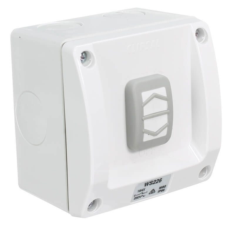 Clipsal WS226RW White Single Weatherproof Switch, 16A, 250v, IP66