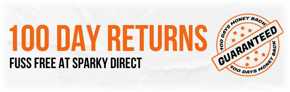 100 Day Returns - Fuss Free at Sparky Direct - 100 Days Money Back Guaranteed