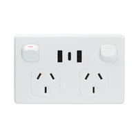 4Cabling 040.000.0117 | Double Power Point with 5V 2 x 2.4A and 3A Type C USB Charger (Total 7.8A) | 'Classic' Style