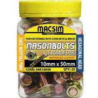 Macsim Fastners Dynabolt 10mm x 50mm (25 Jar) 04K10050