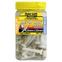 Nail-In Plug Round Head 6.5mm x 25mm - 100 Bottle Pack | 05RK625