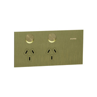 Clipsal 1025-BB | Solis T Series Horizontal Double GPO | Brushed Brass Power Point