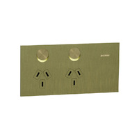 Clipsal 1025-LB | Solis T Series Horizontal Double GPO | Living Brass Power Point
