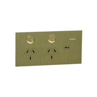 Clipsal 1025USBC-BB | Solis T Series Horizontal Double GPO With USB C | Brushed Brass Power Point