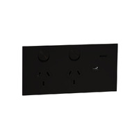 Clipsal 1025USBC-EA | Solis T Series Horizontal Double GPO With USB C | Ebony Aluminium  Power Point