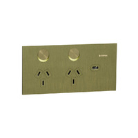 Clipsal 1025USBC-LB | Solis T Series Horizontal Double GPO With USB C | Living Brass Power Point