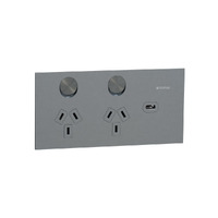 Clipsal 1025USBC-PT | Solis T Series Horizontal Double GPO With USB-C | Platinum Power Point