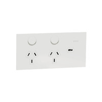Clipsal 1025USBC-WC | Solis T Series Horizontal Double GPO With USB C | White Ceramic Power Point
