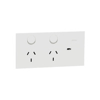 Clipsal 1025USBC-ZW | Solis Horizontal Double GPO With USB-C | Matte White Power Point