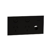 Clipsal 1025XUA-EA | Solis T Series Horizontal Double GPO With Extra Switch (NO MECH) | Ebony Aluminium Power Point