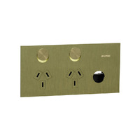 Clipsal 1025XUA-LB | Solis T Series Horizontal Double GPO With Extra Switch (NO MECH) | Living Brass Power Point